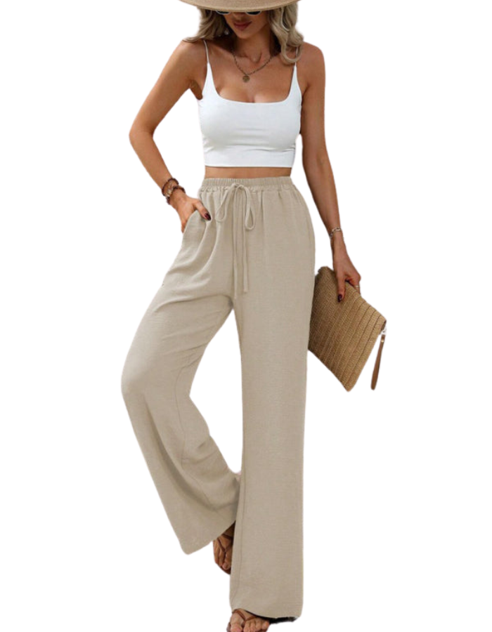 SHOPIQAT Comfortable Casual Wide Leg Pants with Elastic Waist - Premium from shopiqat - Just $8.950! Shop now at shopiqat